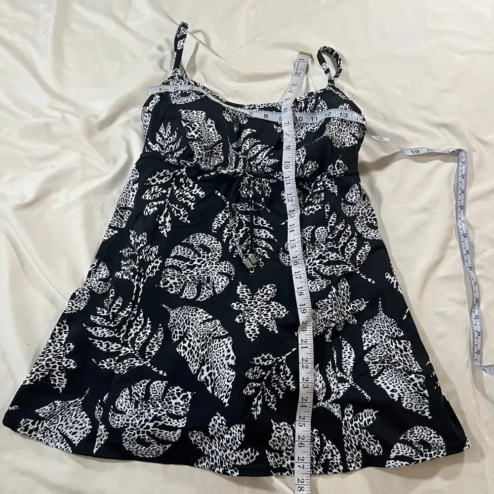 NWT Swim Solutions Black White Palm Print Swim Dress Wmns 12 Resortwear Beach - Picture 7 of 9